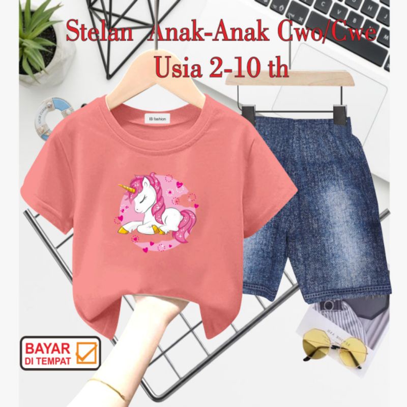 ((IB))SETELAN ANAK PEREMPUAN SEMI JEANS/UNICOR DIGITAL SABLON