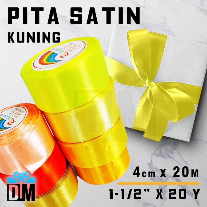 

Pita satin kado hadiah bingkisan 1.5" = 1 1/2 inch = 4 cm Warna Kuning Yellow Oren Orange Emas Gold