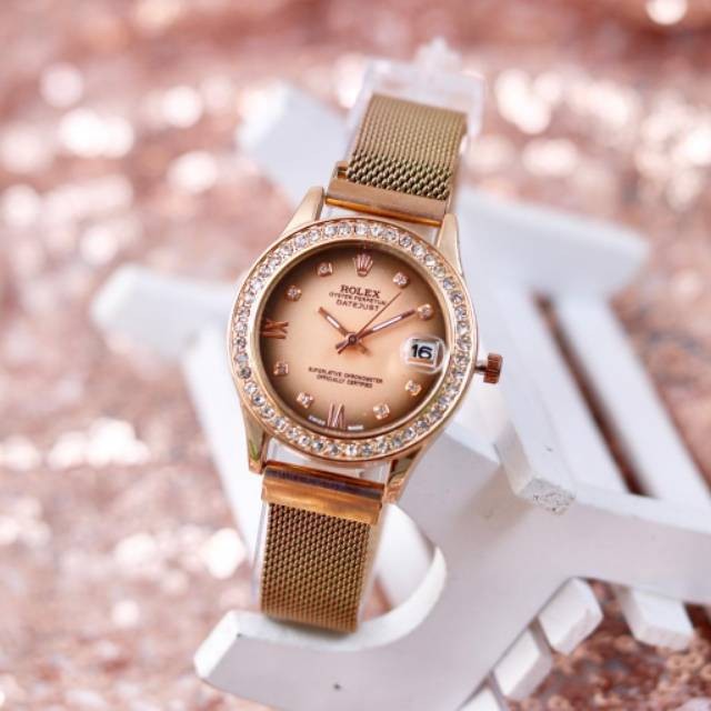 [✔COD] JAM TANGAN MAGNET PASIR TGL AKTIF // JAM TANGAN WANITA MURAH BATAM-Rose Gold