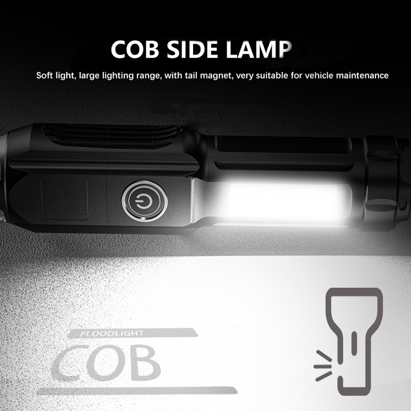 (High Lumen) Lampu Senter Led Cob 4 Mode Tahan Air Dengan Port Charger Usb