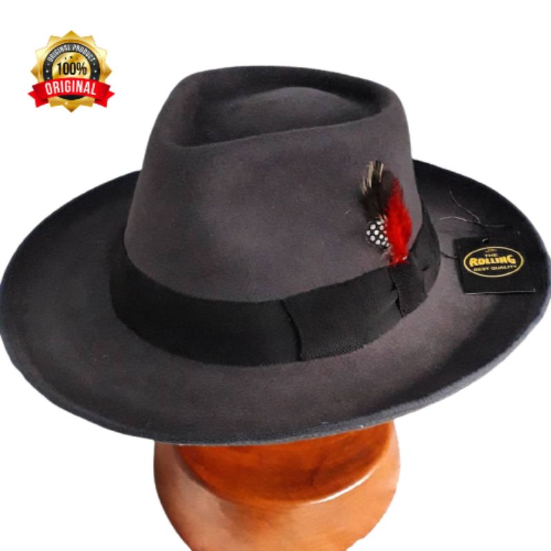 Topi Laken Original The Rolling Topi Fedora Bahan Wool Import Murni Gread A Topi Pria Original