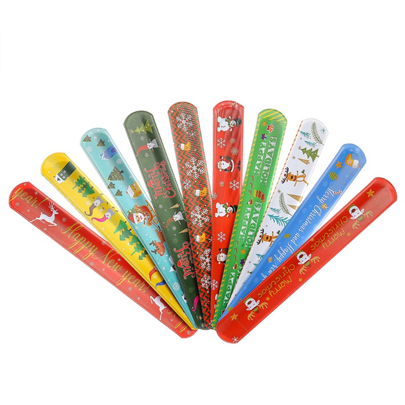 Mary Christmas Slap Bracelet Elk Design Cartoon Hand Toys Mainan Anak Liburan Lucu Novelty PVC+Steel Motif Santa Claus