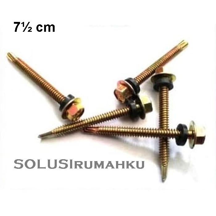 Jual Skrup Roofing 12 x 75 mm HWH Drilling Screw + Karet Hitam 7.5 cm ...