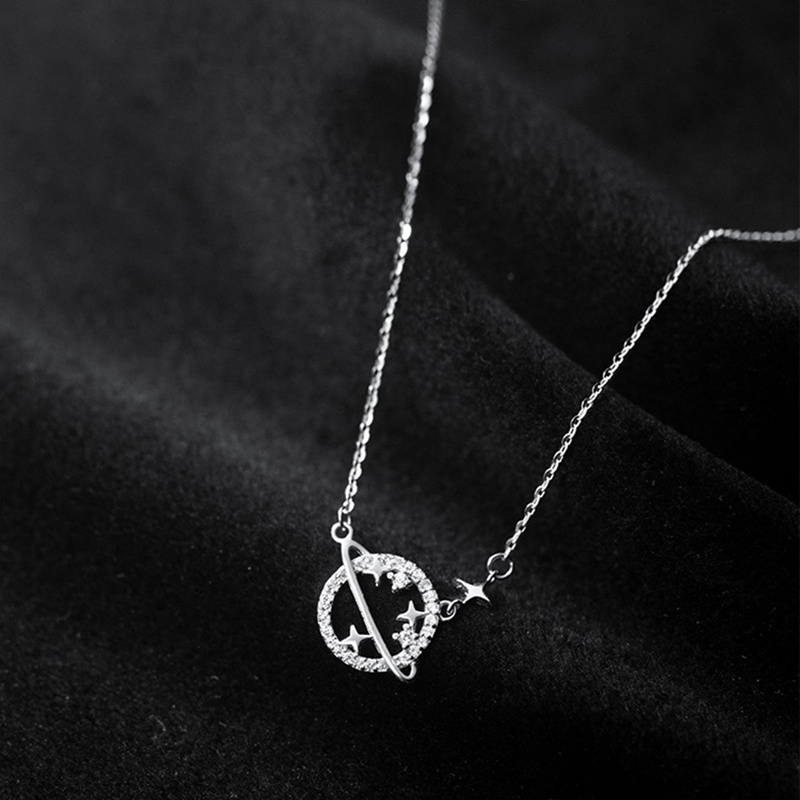 Kalung Rantai Sterling Silver 925 Dengan Liontin Planet Warna Emas Untuk Wanita