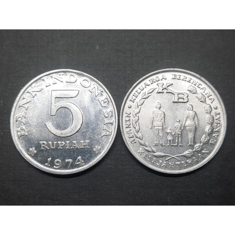 KOIN KUNO 5 RUPIAH KB BESAR TH 1974 - GRESS BAGUS - MAHAR NIKAH KOLEKSI & HOBI