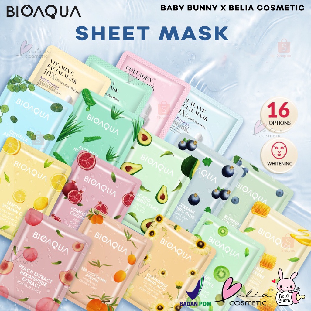 ❤ BELIA ❤ BIOAQUA Cosmetics Sheet Mask Plant | Flowers | Fruit | Eye Mask | Facial Mask Brightening Glowing Moisturizing Skin Care | Hydrating Essence Face Mask Brightening Anti Acne Jerawat | Honey Vitamin C Masker Wajah Muka Pelembab Kulit BPOM