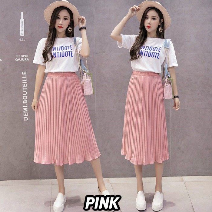 KARAKOREA 853 Pearl Pleated Skirt/Rok midi/Rok Korea Skirt