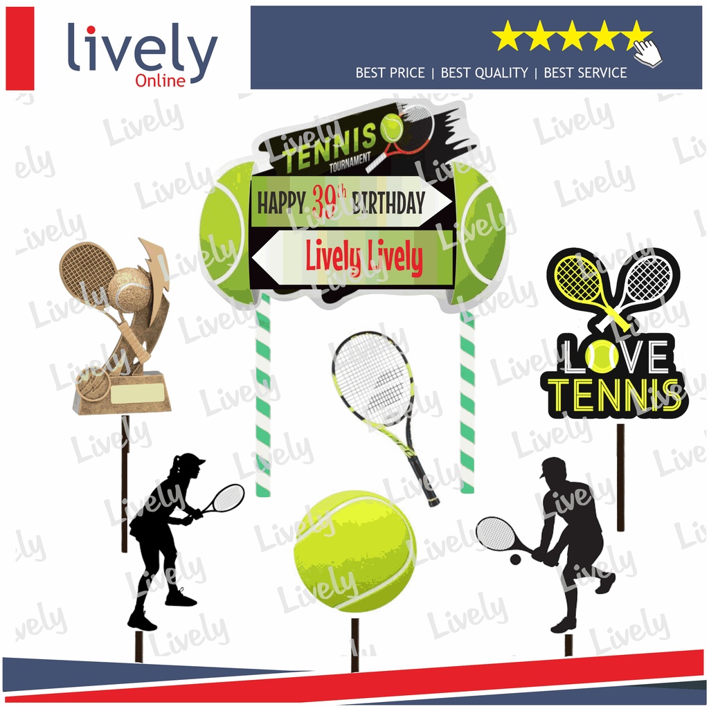 CUSTOM NAMA CAKE TOPPER KARAKTER TENNIS HIASAN KUE ULANG TAHUN HAPPY BIRTHDAY