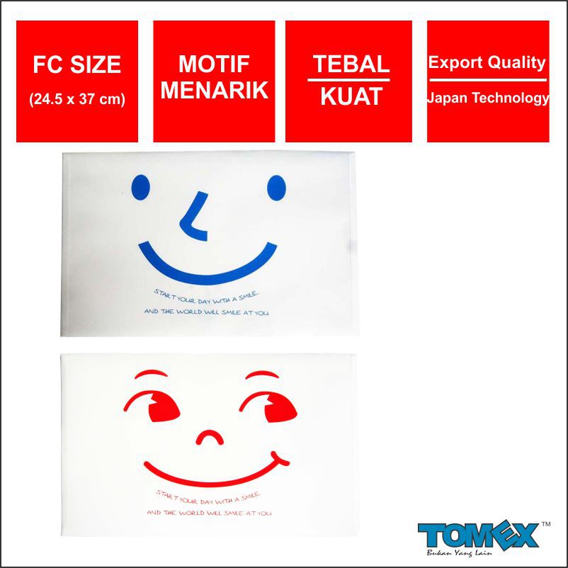 

TOMEX Map Plastik Kancing / Smart Pocket / Data Bag Horizontal Motif SMILE Folio Isi 6 Pcs