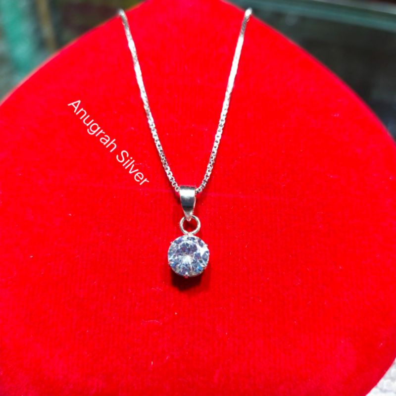 Kalung wanita italy bulat+liontin desy ukuran 45cm perak asli 925 remaja &amp; dewasa mata diamond putih kilau/Silver lapisan emas putih murni!!!