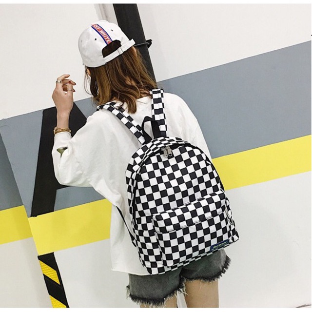 ARB-N0014 TAS FASHION WANITA TAS RANSEL KOTA KOTAK TERLARIS UNIK KAIN KANVAS