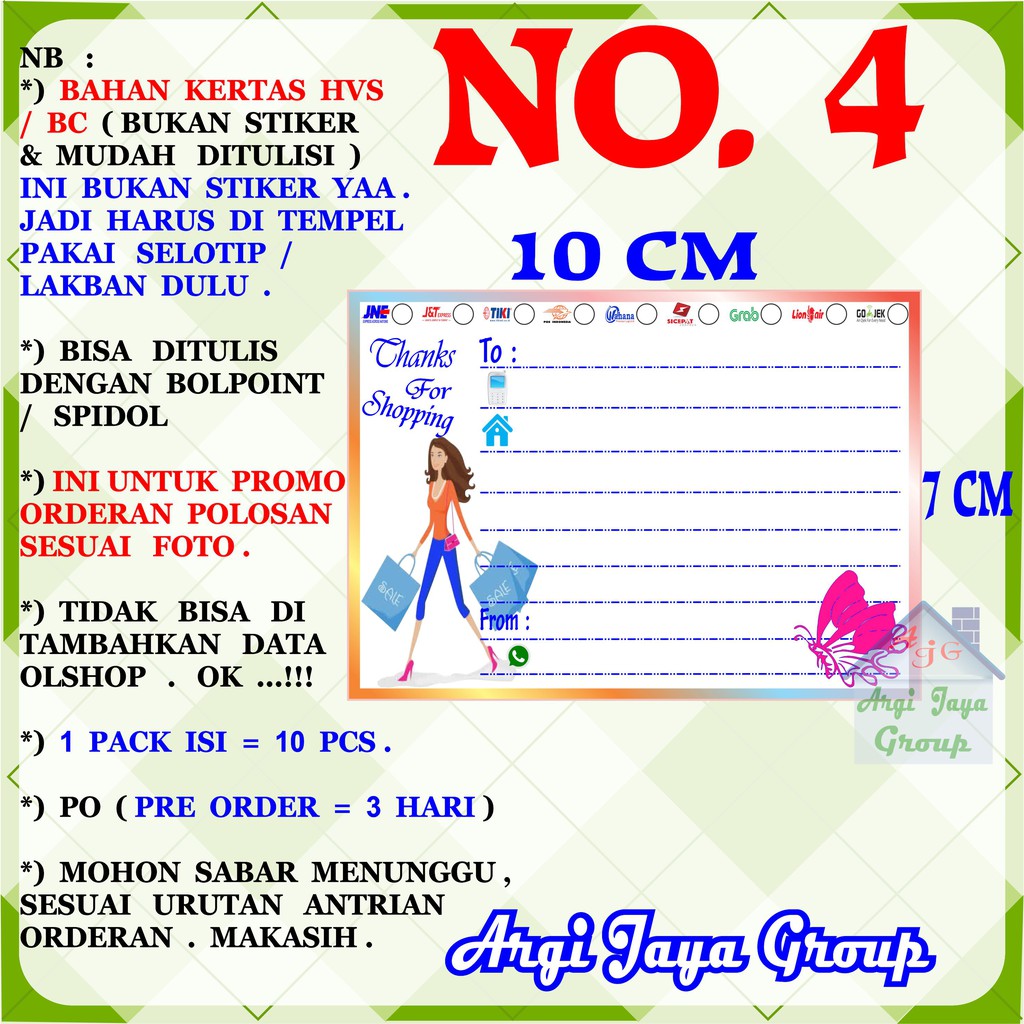 

Promo!Label Pengiriman Polosan Kertas Manila No = 4 (10x7cm) 1 Pack = 10 Pcs
