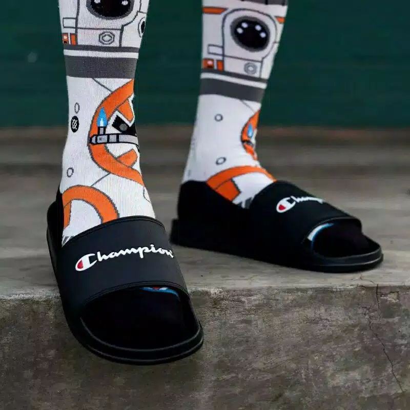 Sandal Slide Champion | Pria Wanita | Sandal Slop Cowo Cewe | Sendal Slop | Sandal-Hitam