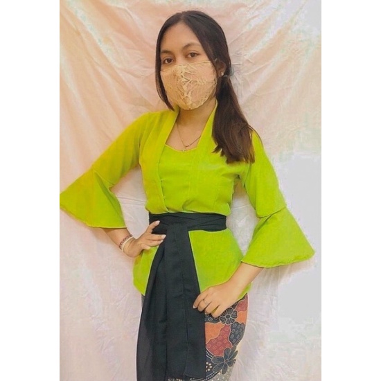 KEBAYA TEROMPET MOSCREFT POLOS || KEBAYA BALI || ATASAN WANITA-Hijau