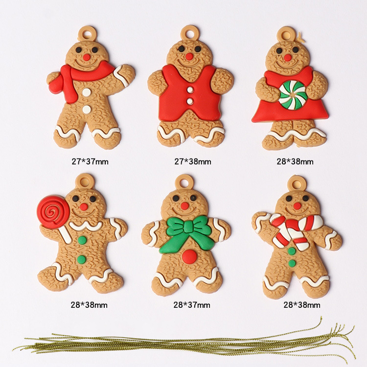 12pcs / Set Hiasan Gantung Pohon Natal Bentuk Gingerbread Man / Rusa / Snowman Dengan Lanyard