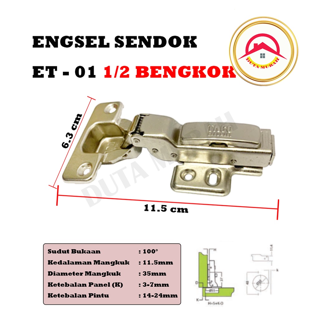 Engsel TACO Slow Motion ET-01 Hydraulic Hinge isi 1 set (2 pcs).