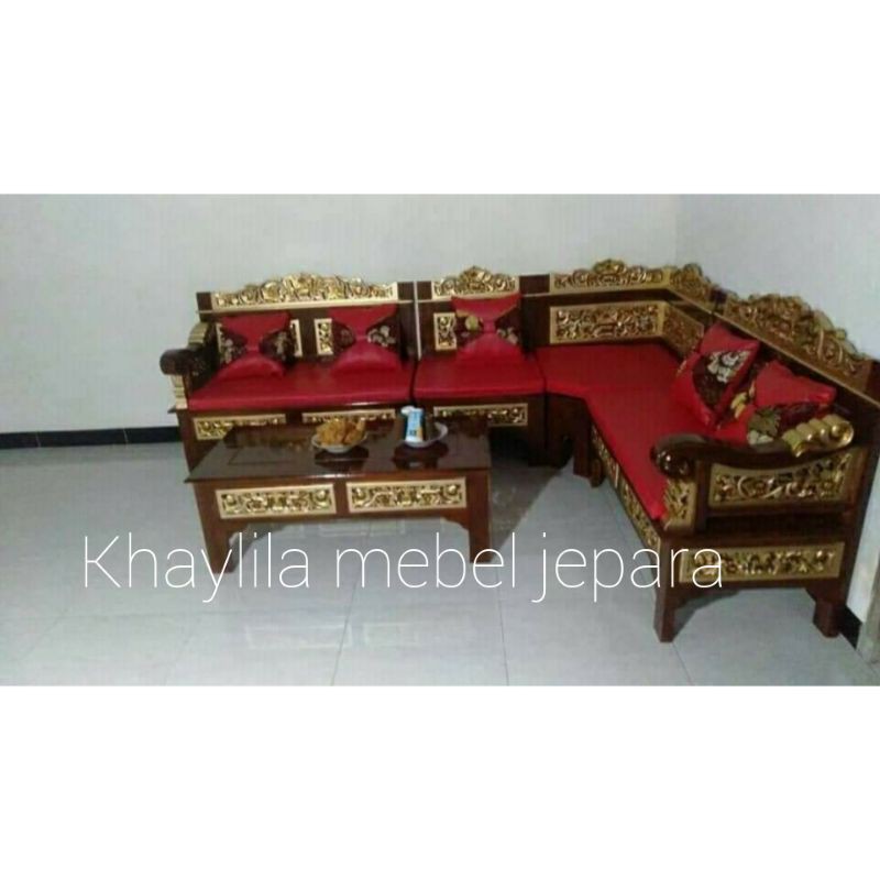 set kursi tamu L sudut ukir mebel meubel furnitur asli jepara murah antik tren terkini terbaru
