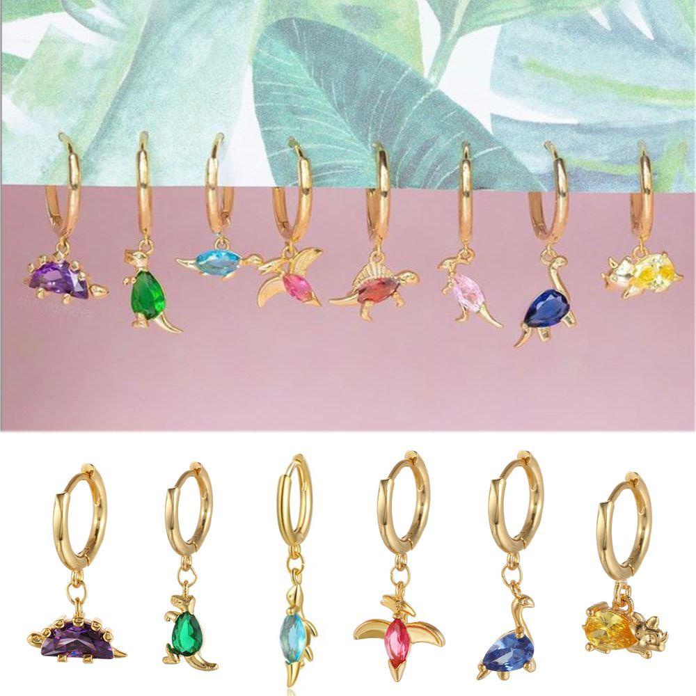 Anting Nanas Zirkon Pesta Motif Dinosaurus Perhiasan Fashion Untuk Wanita Gadis Stud Earrings