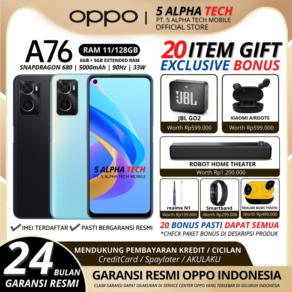 OPPO A76 11/128GB ( 6GB + 5GB EXTENDED RAM ) GARANSI RESMI OPPO