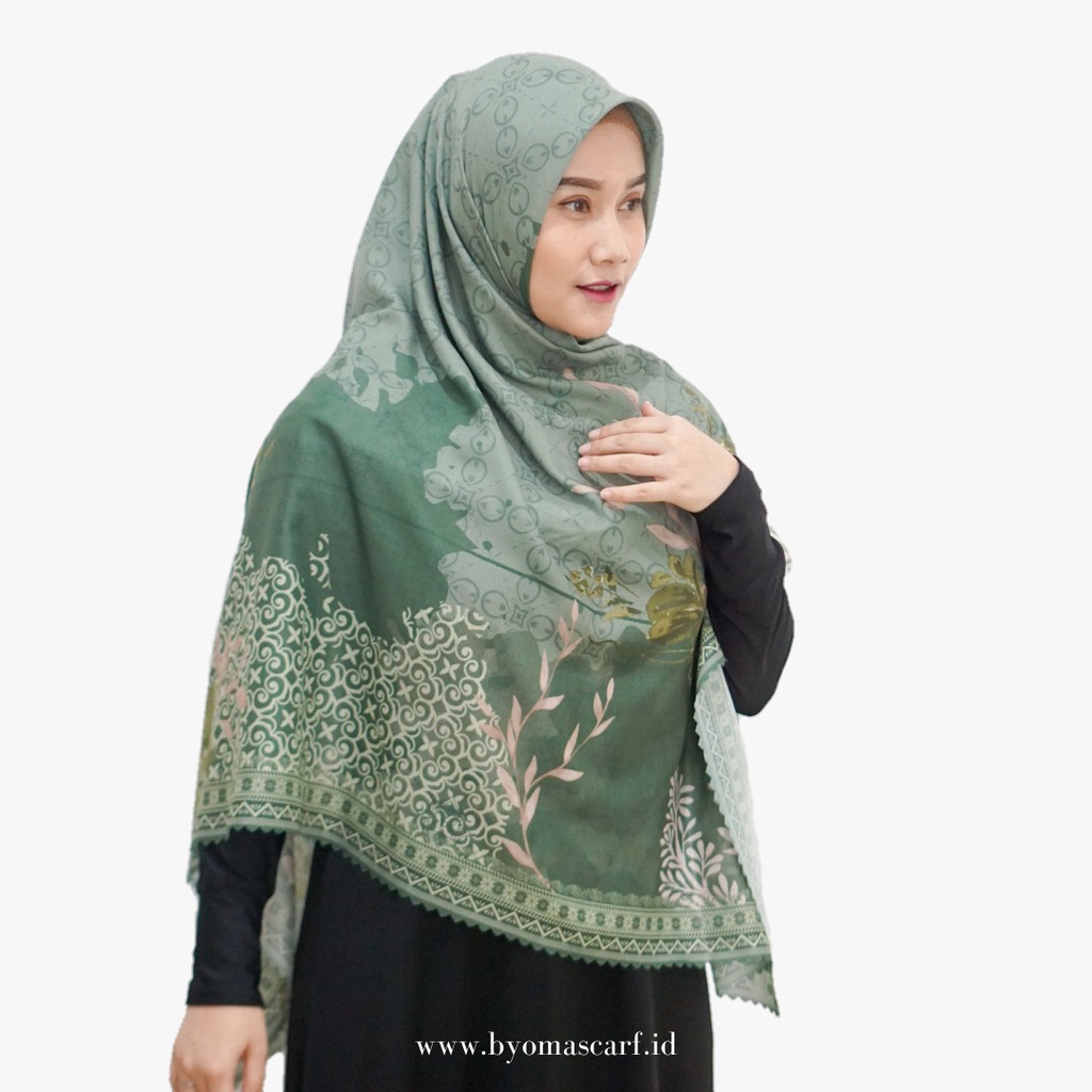 Hijab Voal Ultrafine Printing Lasercut Segiempat Jilbab Syari Premium Storksbill Green 140x140cm