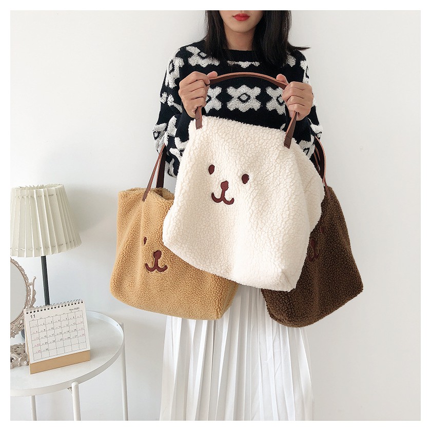 TB-50 tas bahu wanita bulu boneka winter musim dingin import jepang korea dog bear kampus sekolah