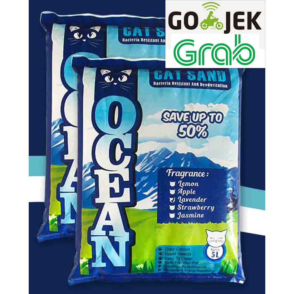 GOJEK Only - Pasir OCEAN 5L Pasir Kucing Gumpal Wangi Merk OCEAN 5 L 5 Liter