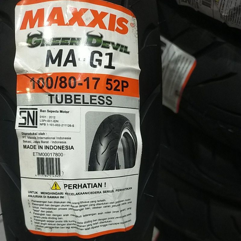 MAXXIS BAN LUAR TYPE GREEN DEVIL MA-G1 100/80-17 TUBELESS