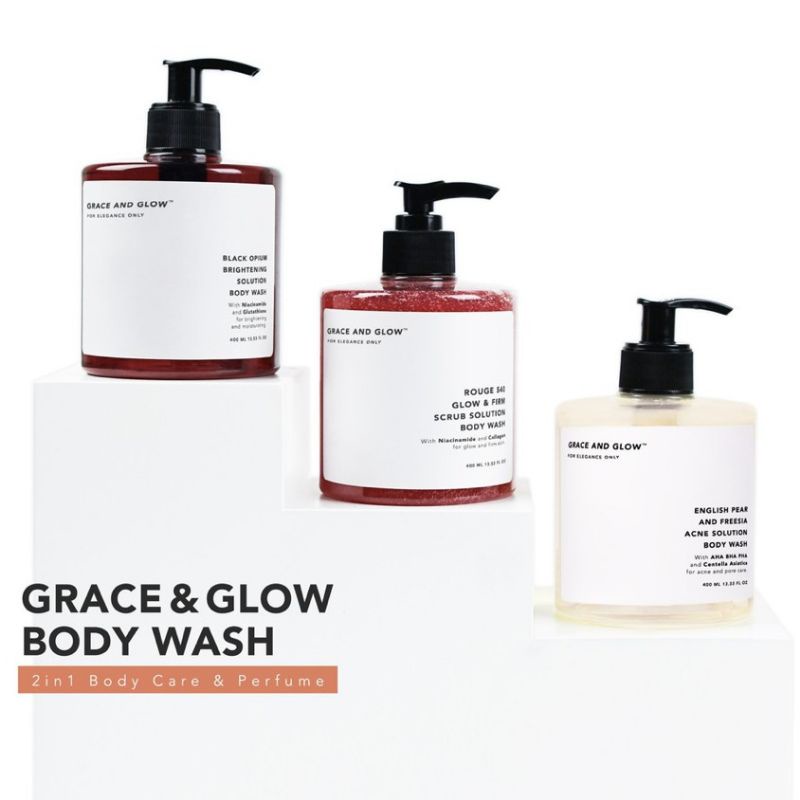 ‼️READY‼️Grace &amp; Glow Black Opium Brightening Booster Pear and Freesia Anti Acne Solution Body Wash / GRACE AND GLOW
