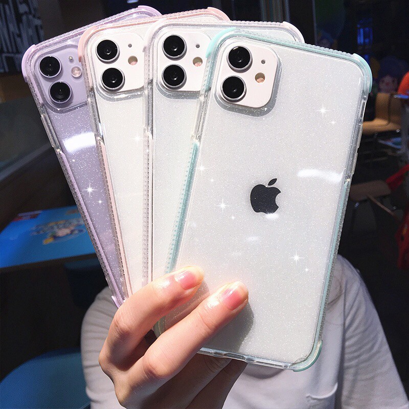 Glitter Anti-drop Phone Case iPhone 12 Pro Max 11 Pro Max X XR XS MAX 7 8 Plus Transparent Soft TPU Shining Back Cover-1