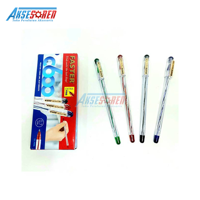 

Pulpen Faster [C600/12 pcs] / Ballpoint Pena Pen Tinta Warna Hitam [1 Pack]