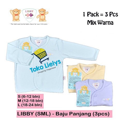 3 PCS LIBBY Baju Panjang Bayi Kancing Tengah Polos Size SML