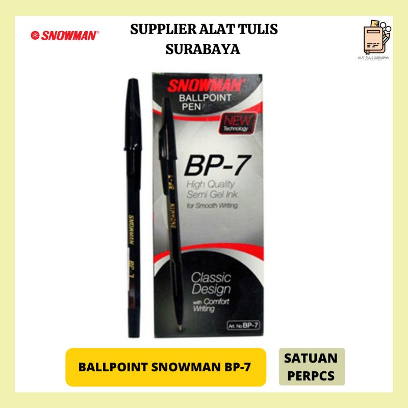 

PULPEN / BOLPOIN / BALLPOINT / BOLPEN PENA SNOWMAN BP - 7 / BP-7 HITAM ORI PCS