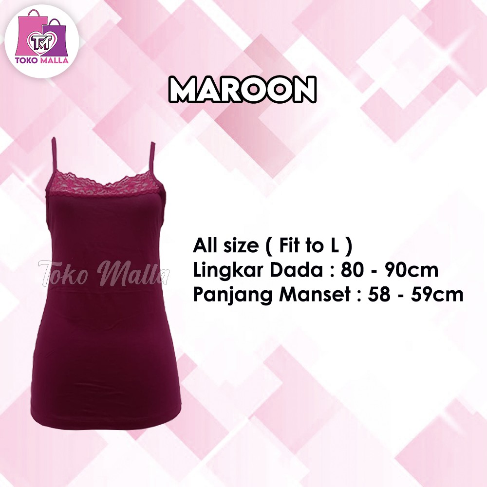 Camisol PREMIUM Tanktop Renda Tali Kecil, Tanktop Wanita Camisol Tali Kecil Camisole slim Ready stok-Maroon