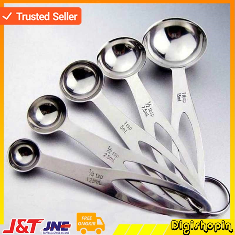 Sendok Takar 5pcs Cup Stainless Steel Measuring Spoon 5 PCS 15 ml 7.5 ml 5 ml 2.5 ml 1.25 ml