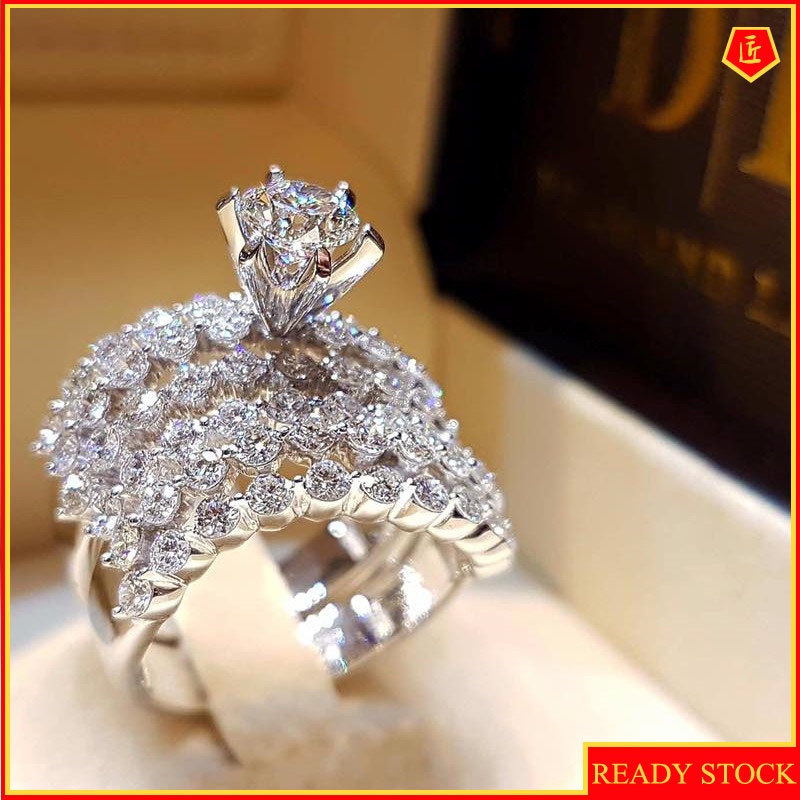 [Ready Stock]Starry Sky Micro-Inlaid Moissanite Ring High Profile Fashion