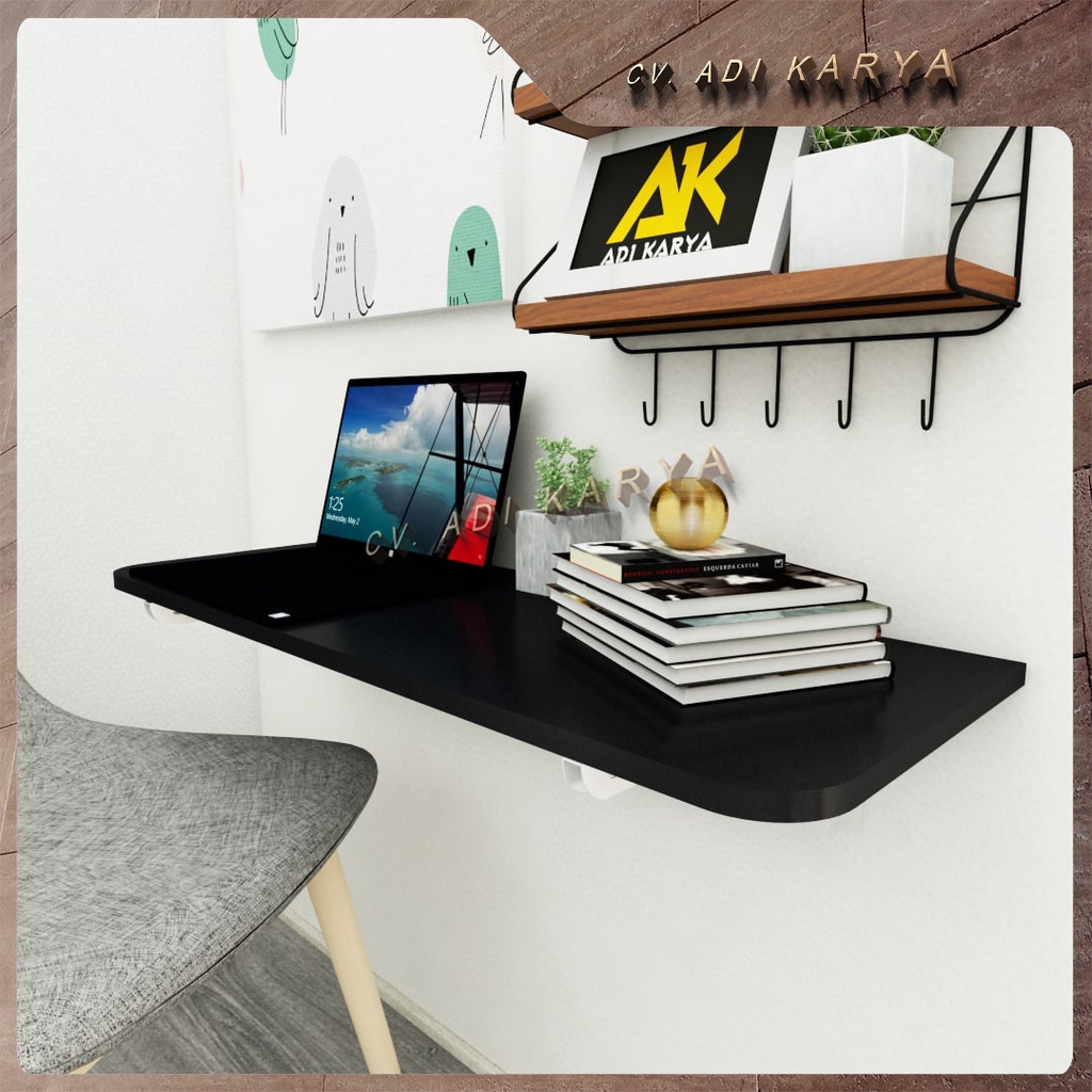 Meja Lipat Dinding 80 x 30 Meja Belajar Kerja Dinding Ambalan Tempel Braket Besi Engsel Laptop Kompu