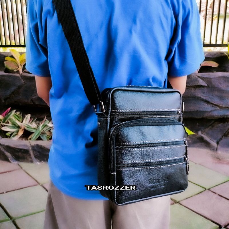 NEW Tas selempang pria kulit asli 100% banyak saku