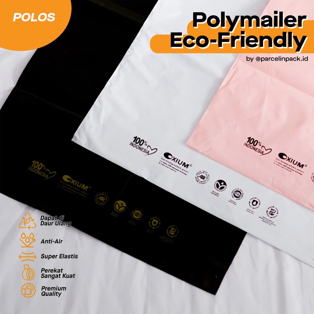 

POLYMAILER ECOFRIENDLY / PACKAGING ECOFRIENDLY - PUTIH HITAM PINK / PLASTIK ECO / RAMAH LINGKUNGAN