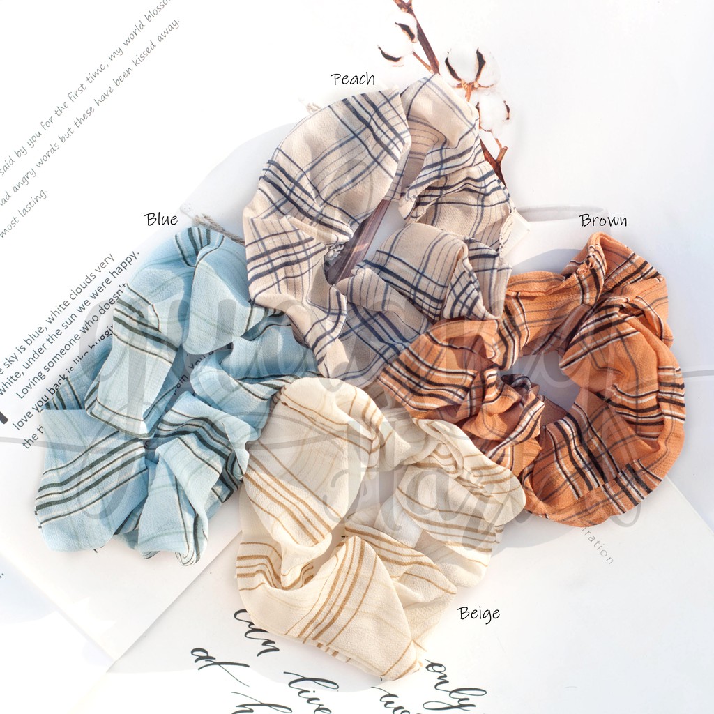 ScrunchieBasic Garis Kotak Karet Ikat Rambut Cepol Hijab Lucu Simple GH 200305