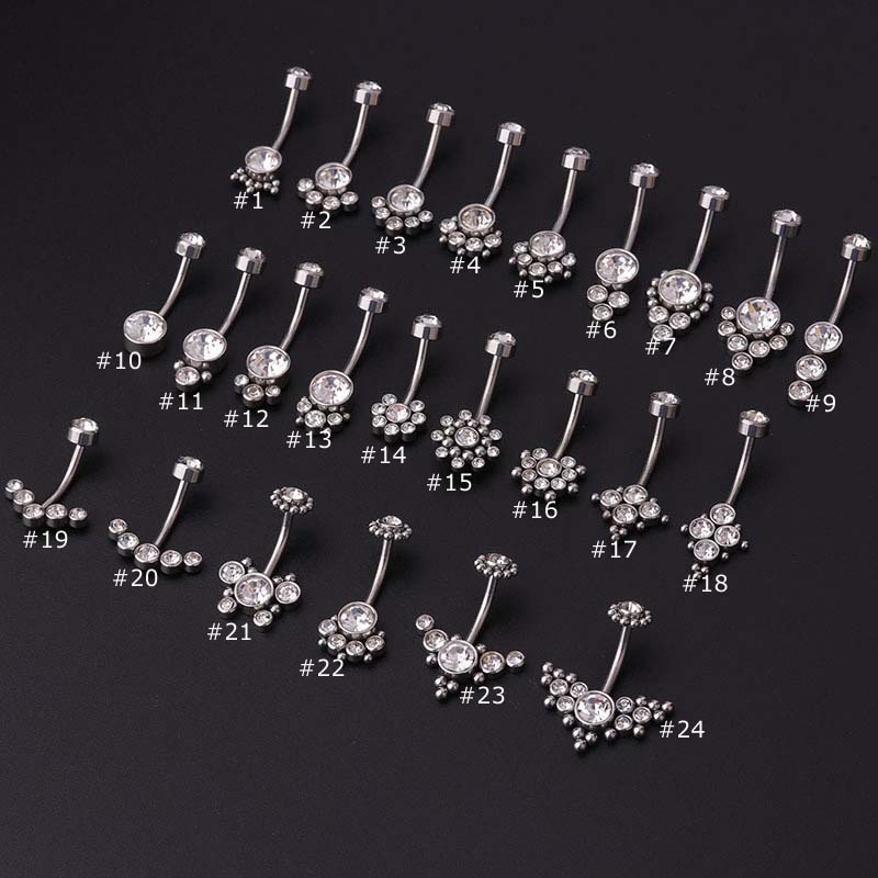 1 Piece 14Gauge Curved Barbell Belly Button Ring Navel Piercing Stainless Steel with Rhinestone