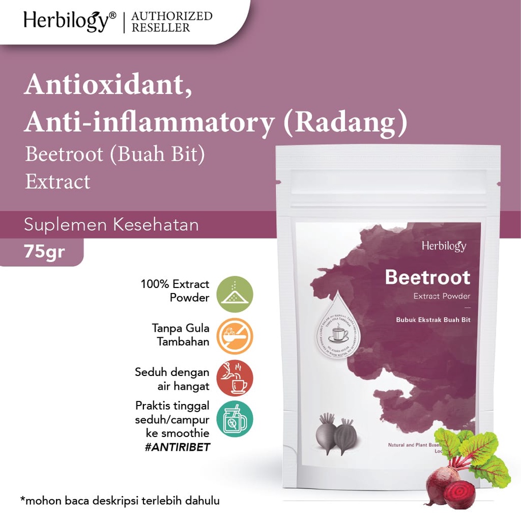 

Herbilogy Beet extract powder 75g - Buah Bit Bubuk
