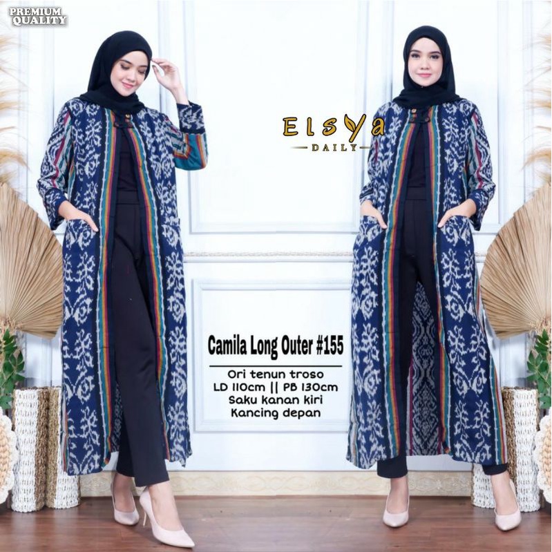 CAMILA LONG OUTER ORI TENUN TROSO LD 110CM PB 130CM SAKU KANAN KIRI KANCING DEPAN/OUTER/MAXIDRESS/FA