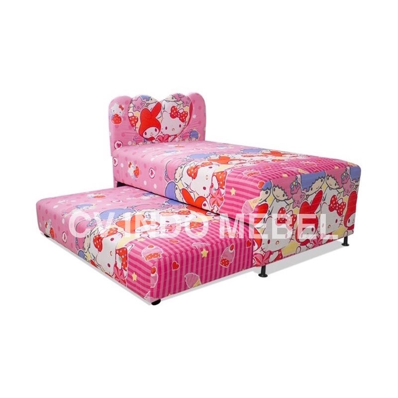 springbed 2 in 1 hello kitty melody karakter kartun pink spring bed susun dorong tempat tidur anak