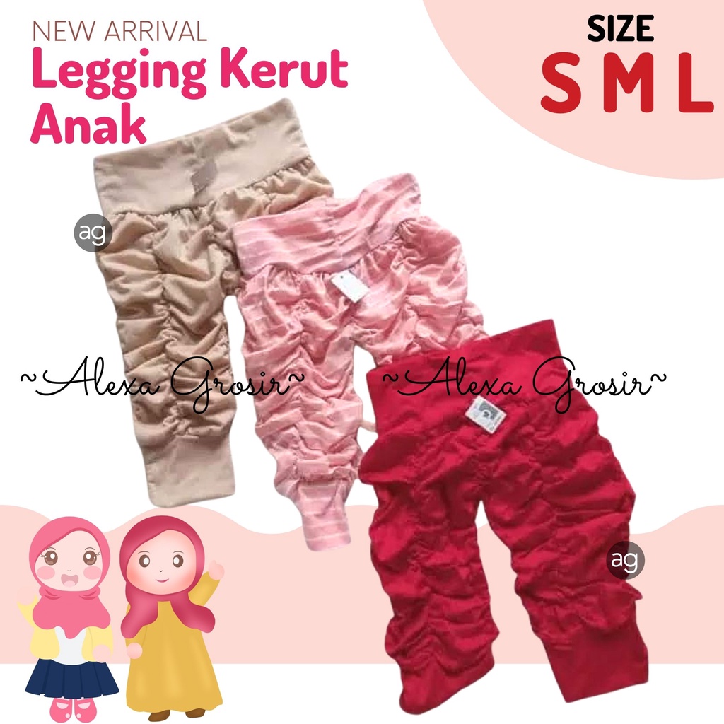 Legging Kerut 6-24 bulan / Celana Bayi Anak Perempuan Murah Adem/Celana Harian /Celana Santai Size S