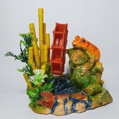 hiasan aquarium bambu katak, hiasan aquarium bambu katak kincir, hiasan aquarium katak bambu kincir,