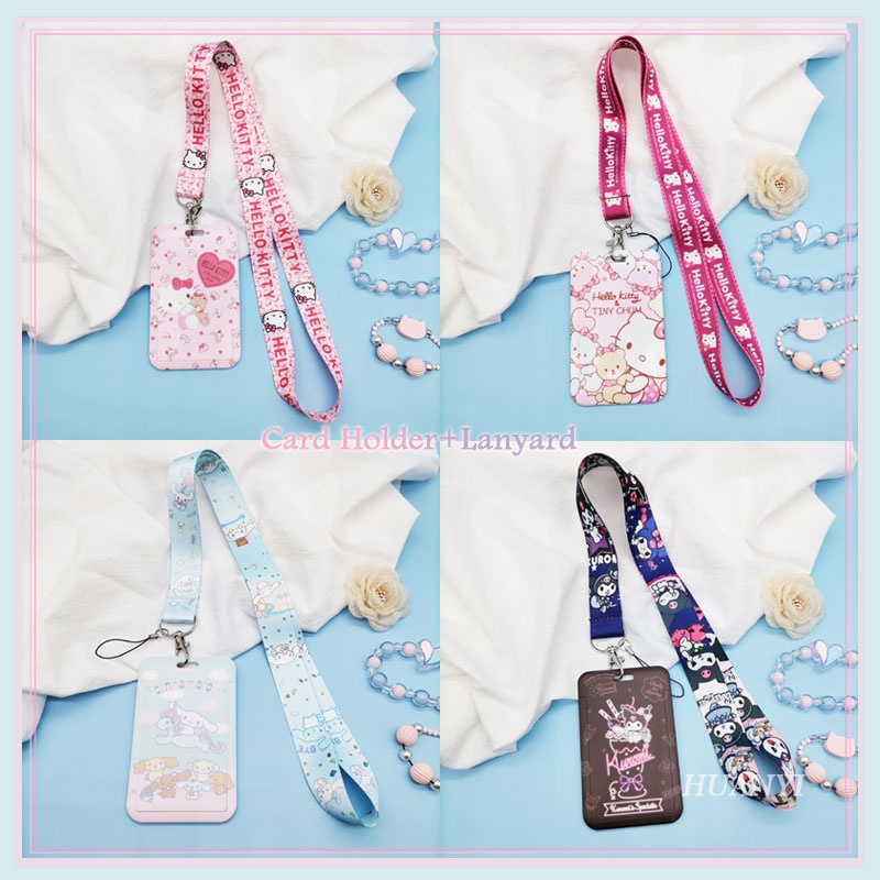 Holder Kartu ID Motif Kartun Hello Kitty Kuromi Cinnamoroll Bahan Plastik Dengan Gantungan Kunci 4 Gaya