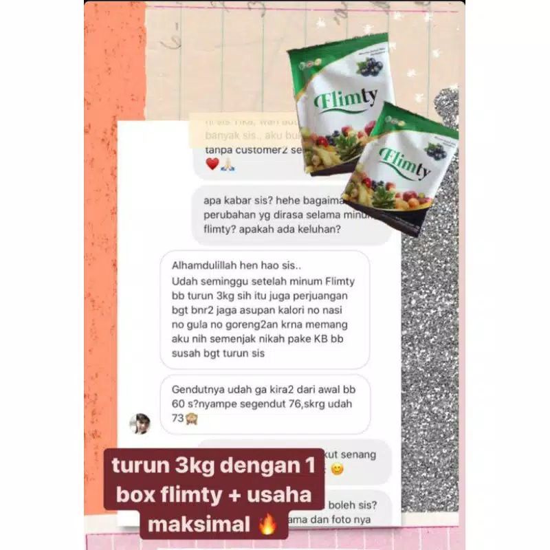 Flimty Fiber Pelangsing Original 1Box = 16 Sachet Diet Detox Antioksidan Penurun Berat Badan BPOM HALAL