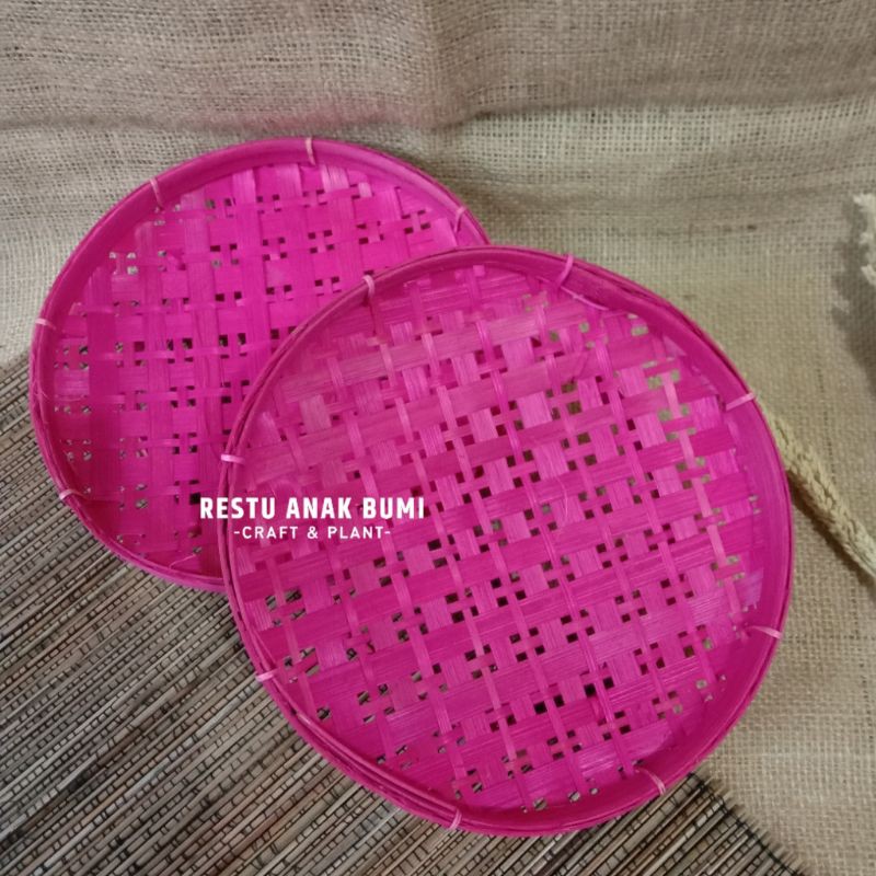 Promo Piring Bulat Bambu Warna - Piring Saji - Alas Makan | Piring Bambu | Anyaman Bambu | Piring Wa