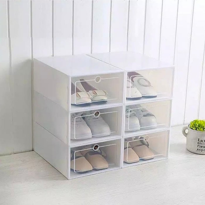 Kotak Sepatu Lipat Transparan Tebal Shoes Storage Box Organizer Rak Sepatu Plastik Susun