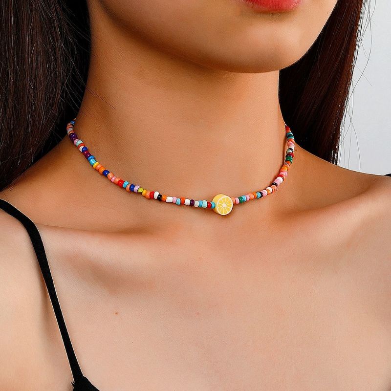 Kalung Bohemian Colorful Fruit Clay Beads Boho Style Necklace Buah Buahan Manik Warna Warni